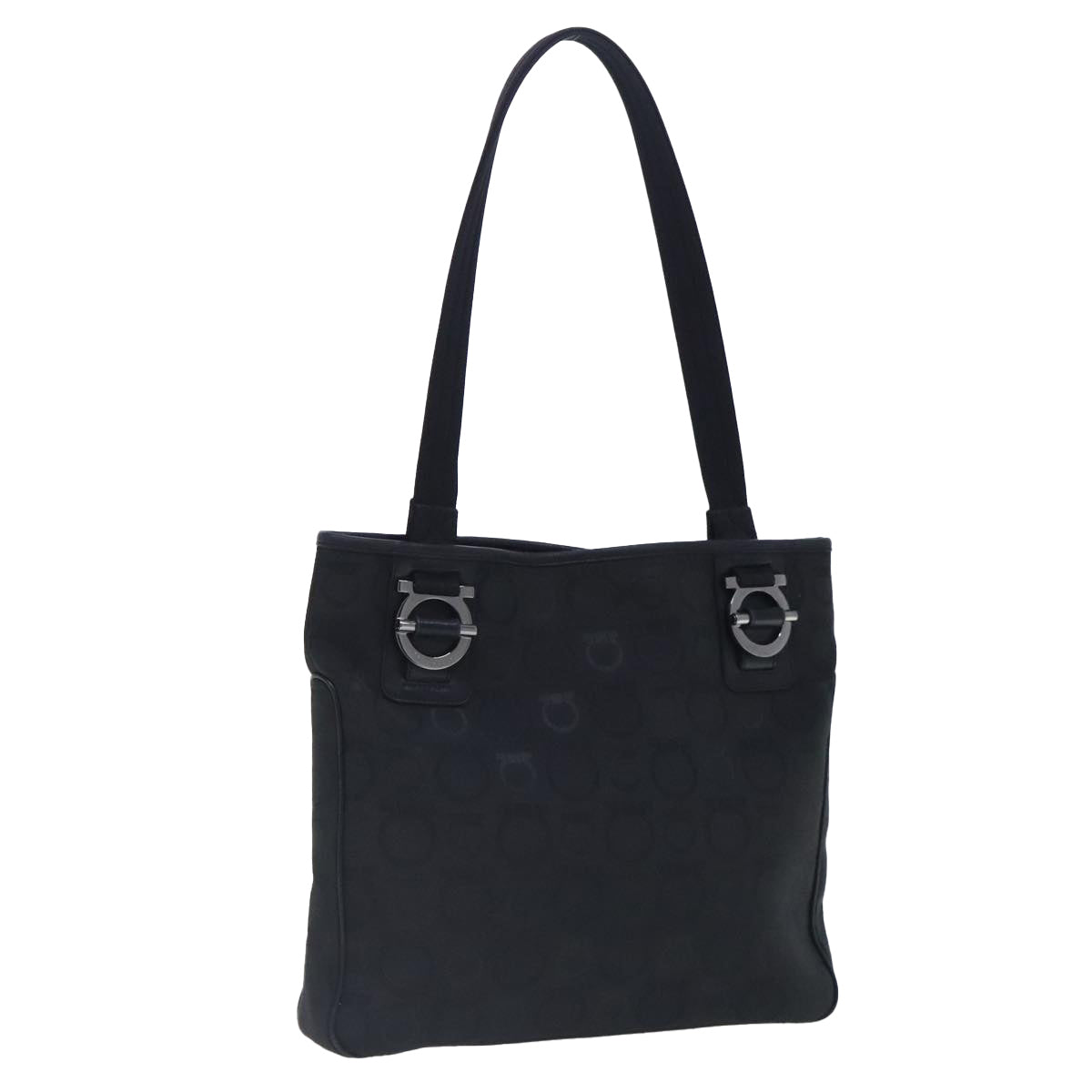 Salvatore Ferragamo Gancini Tote Bag Canvas Black Silver Auth 95511