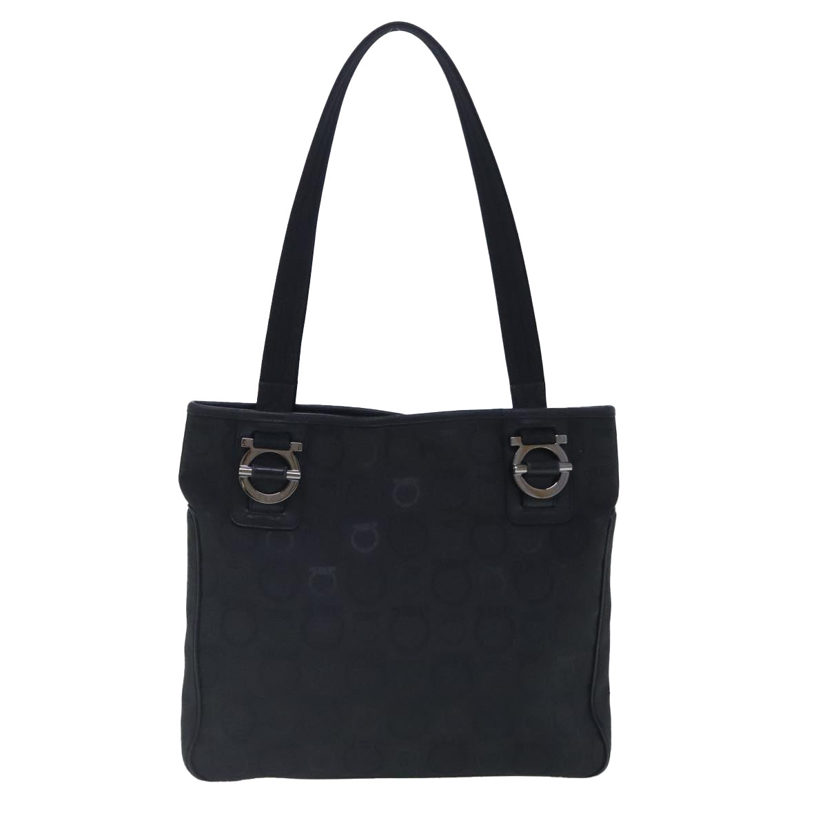 Salvatore Ferragamo Gancini Tote Bag Canvas Black Silver Auth 95511