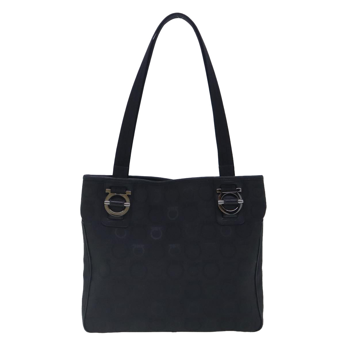 Salvatore Ferragamo Gancini Tote Bag Canvas Black Silver Auth 95511