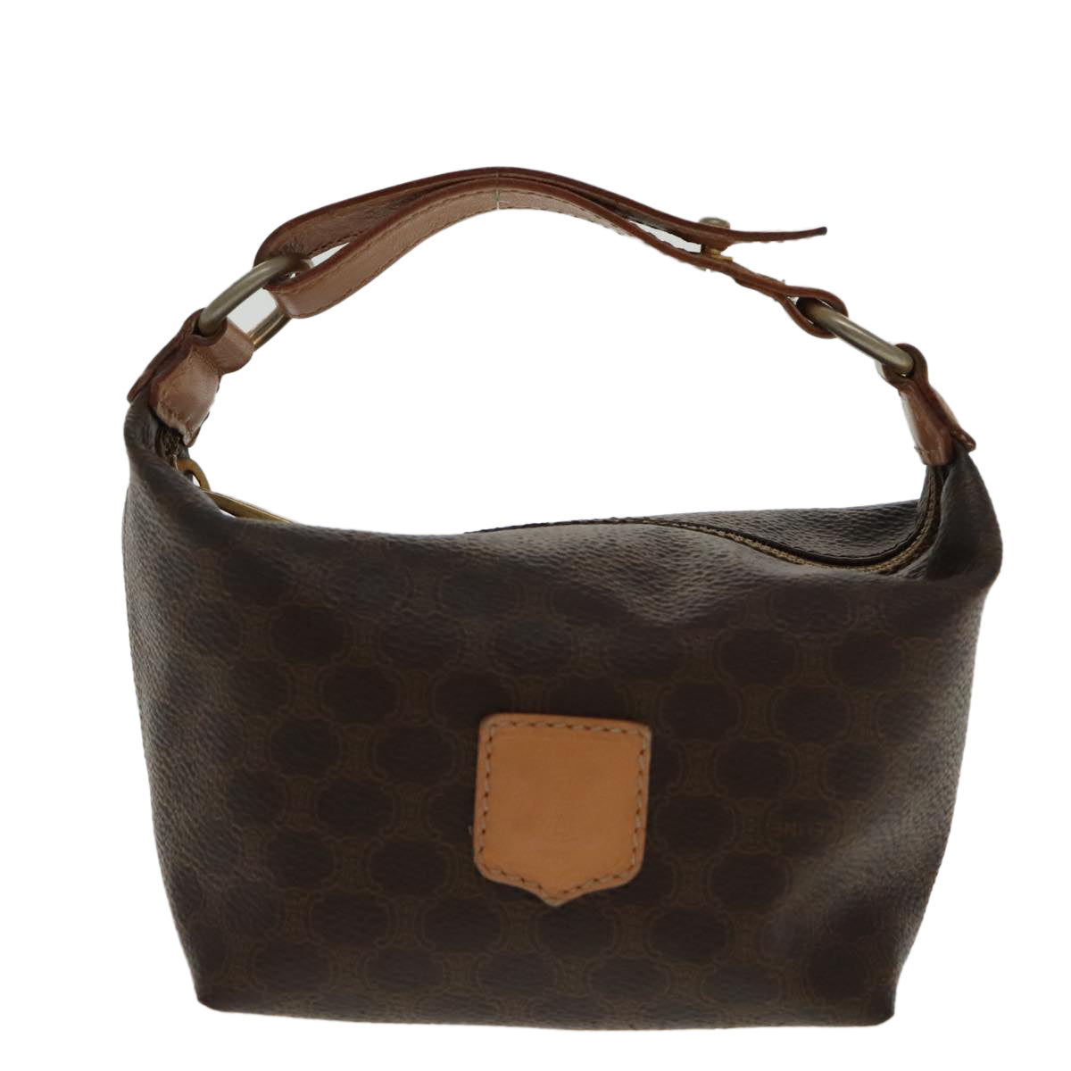CELINE Macadam Canvas Hand Bag PVC Leather Gold Brown Auth 95581A