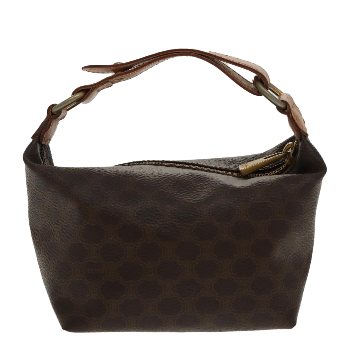 CELINE Macadam Canvas Hand Bag PVC Leather Gold Brown Auth 95581A