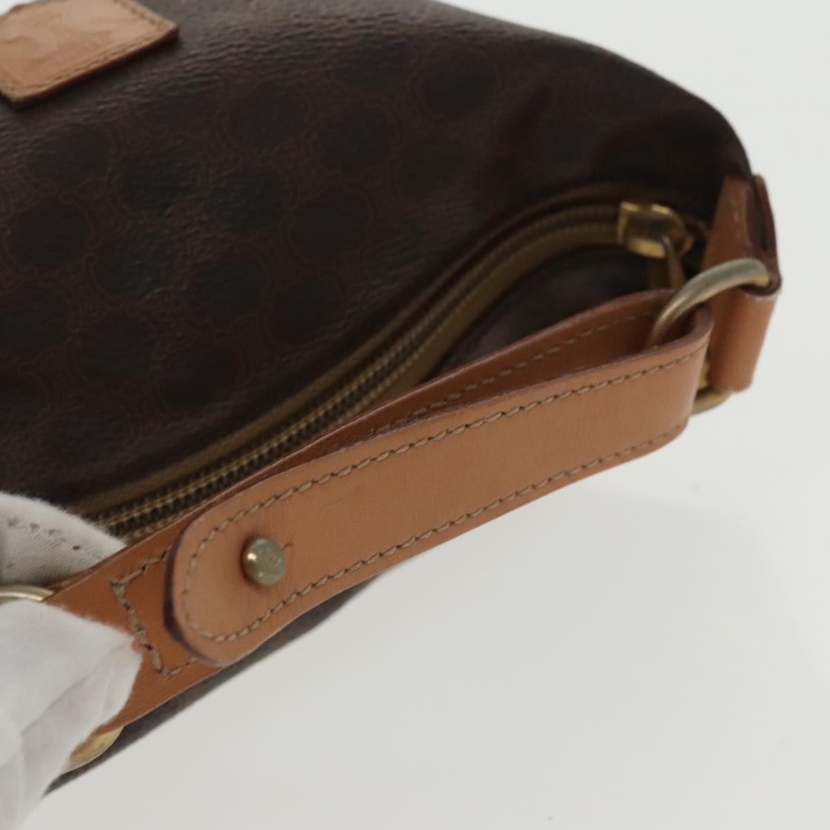 CELINE Macadam Canvas Hand Bag PVC Leather Gold Brown Auth 95581A