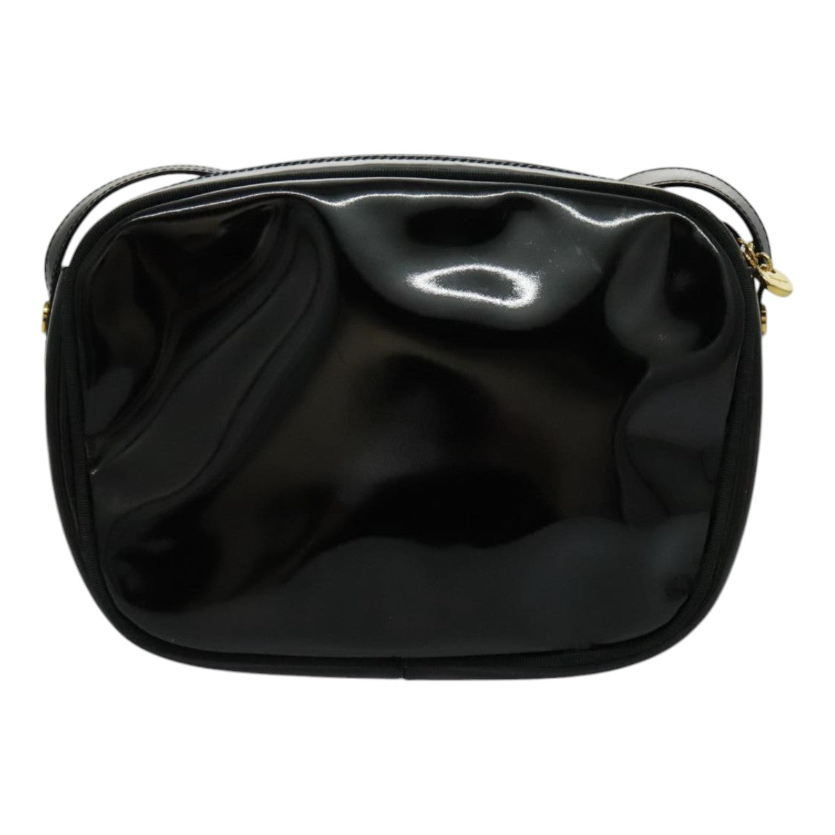 Salvatore Ferragamo Vala Shoulder Bag Enamel Black Gold Auth 95720