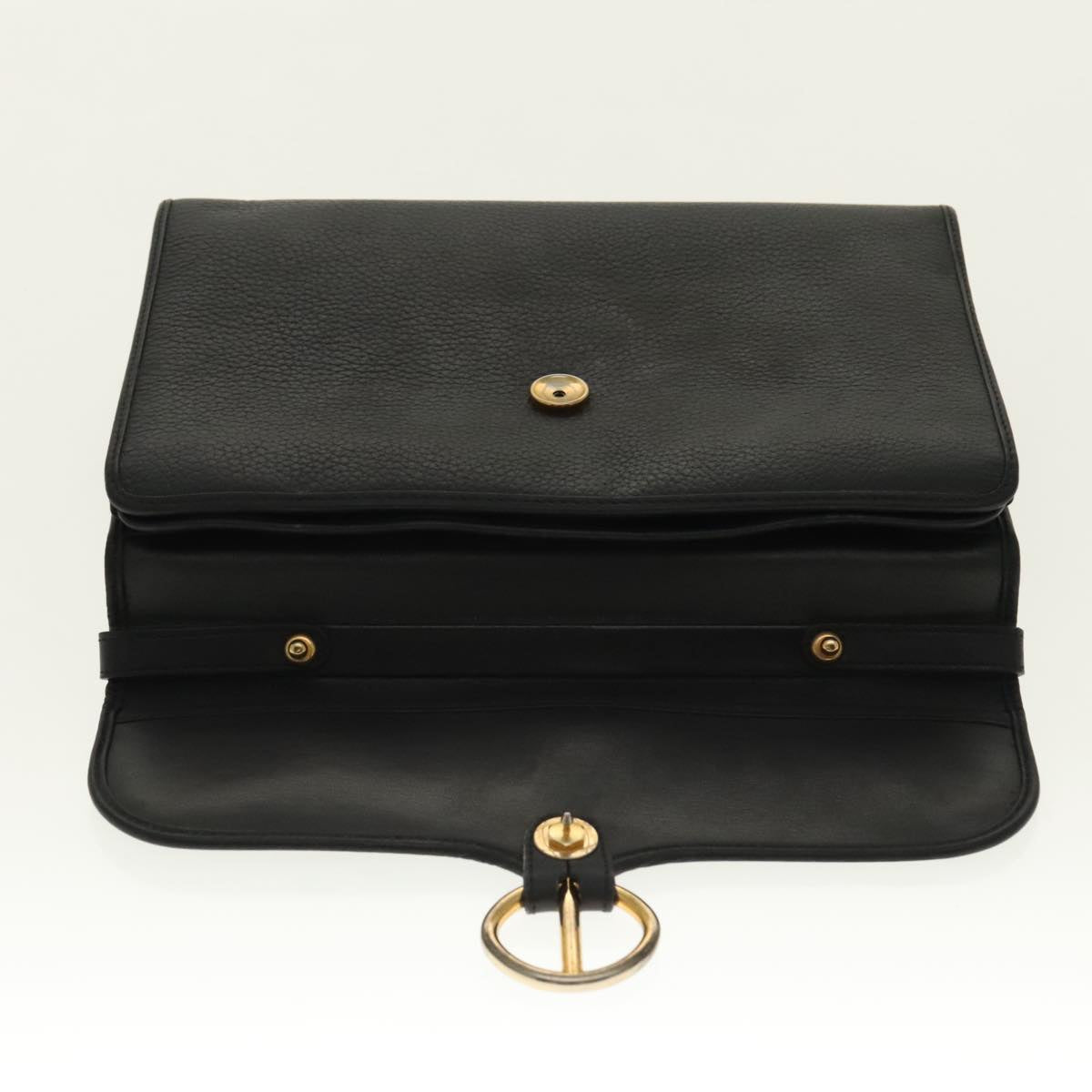 Christian Dior Hand Bag Leather Black Gold Auth 95744