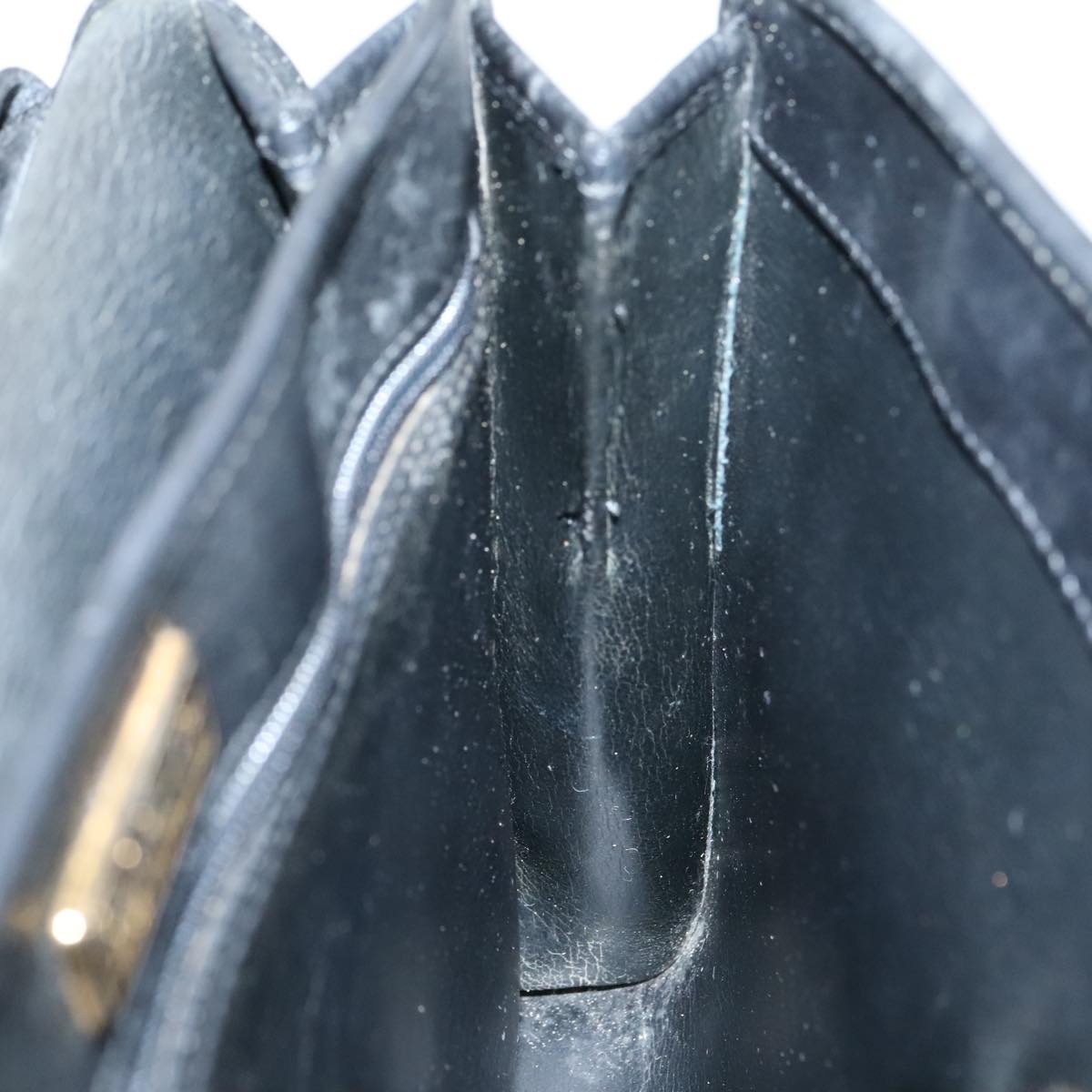 Christian Dior Hand Bag Leather Black Gold Auth 95744