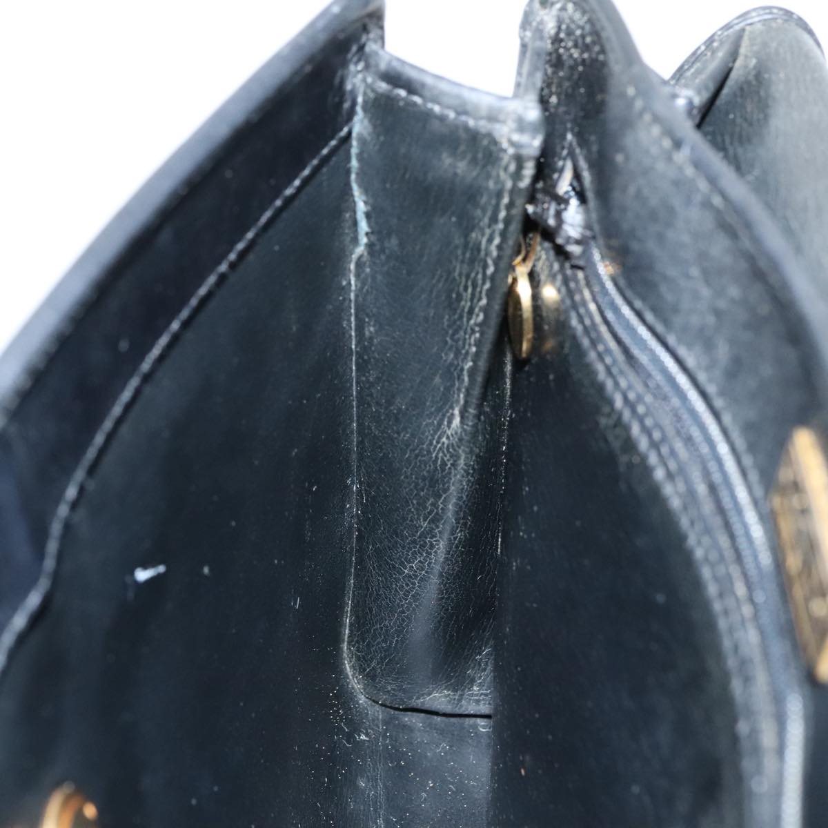 Christian Dior Hand Bag Leather Black Gold Auth 95744