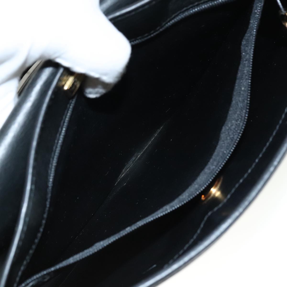 Christian Dior Hand Bag Leather Black Gold Auth 95744