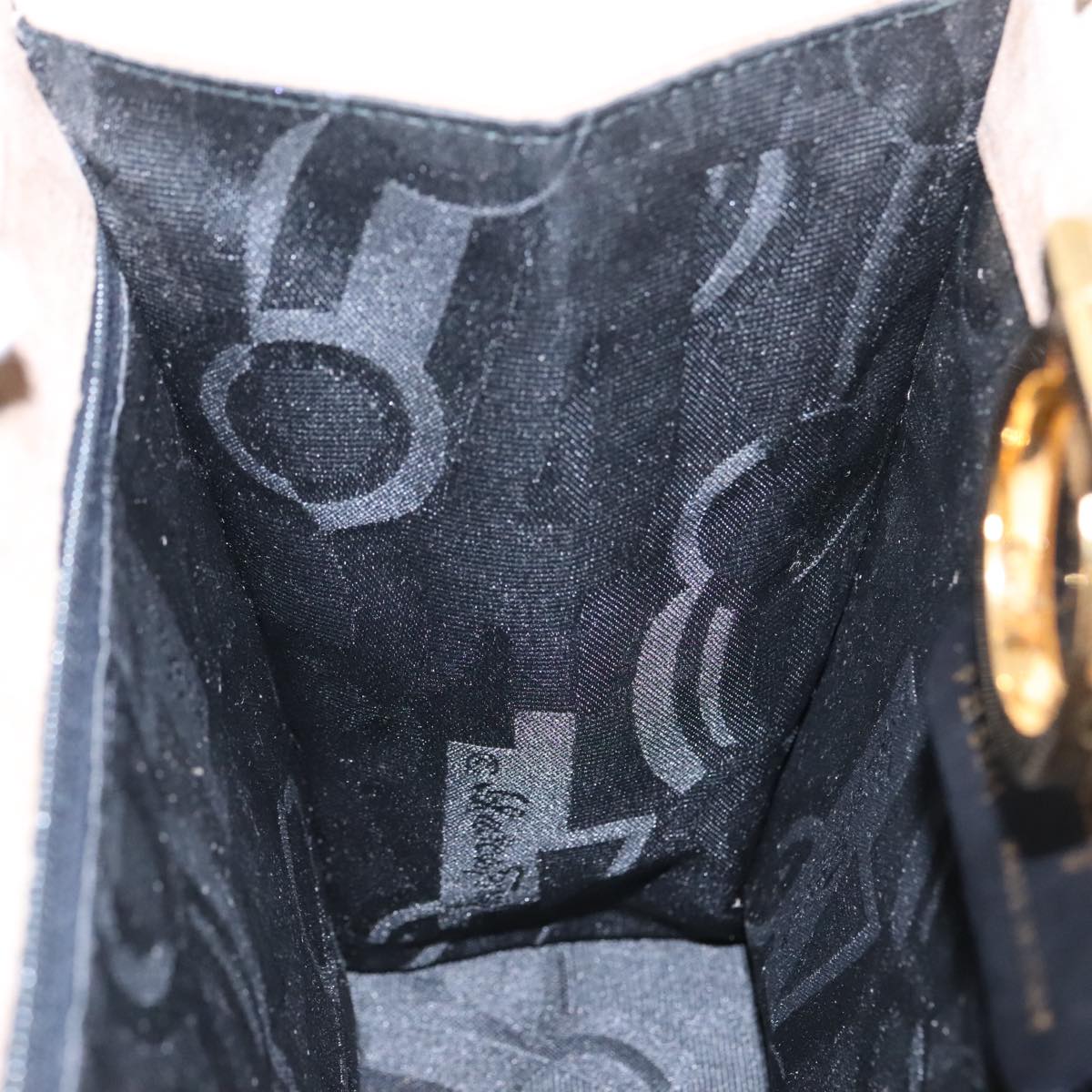 Salvatore Ferragamo Gancini Chain Shoulder Bag Suede Gray Gold Auth 96186