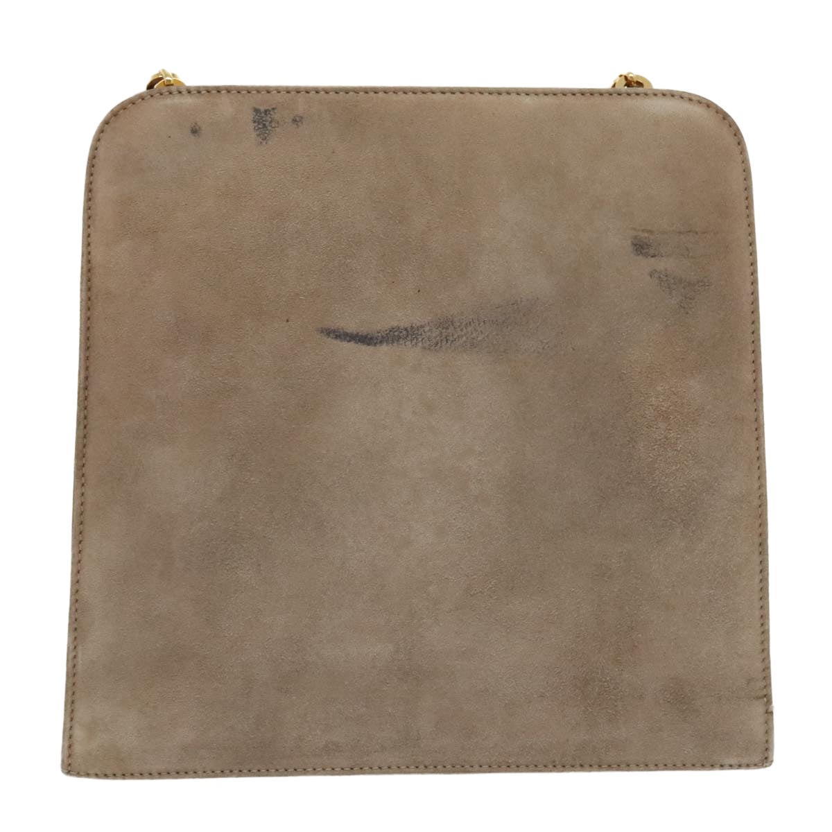 Salvatore Ferragamo Gancini Chain Shoulder Bag Suede Gray Gold Auth 96186