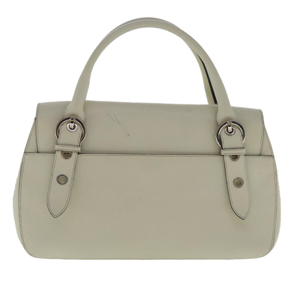 Salvatore Ferragamo Gancini Hand Bag Leather White Silver Auth 96226