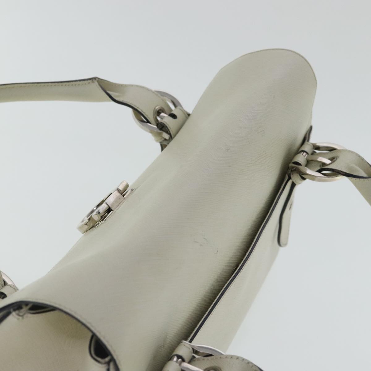 Salvatore Ferragamo Gancini Hand Bag Leather White Silver Auth 96226