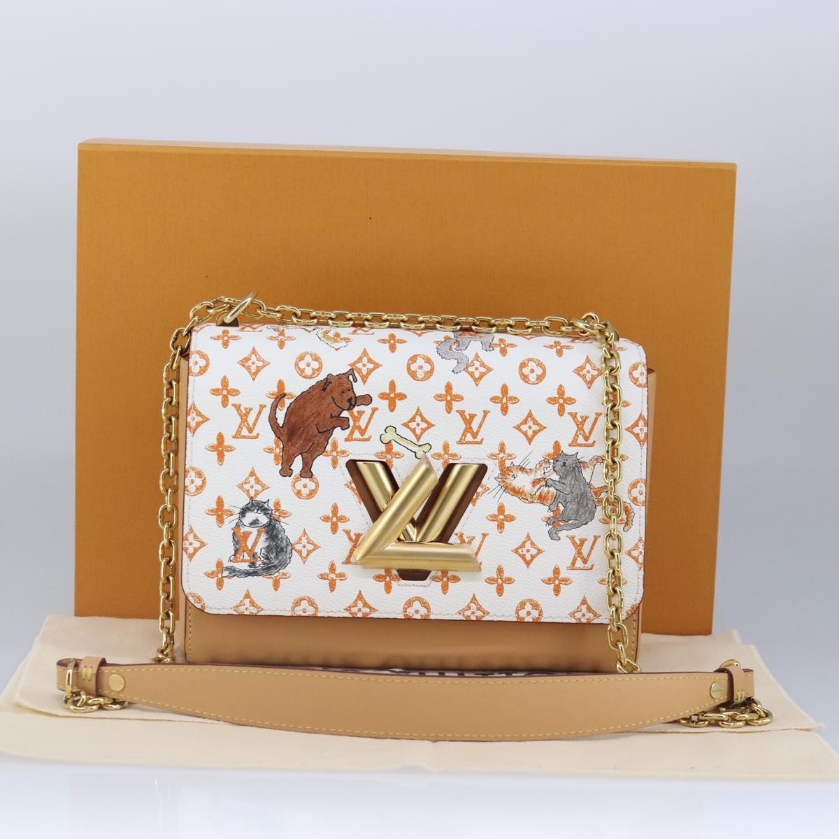 LOUIS VUITTON Catgram Twist MM Shoulder Bag White M44460 LV Auth 96243SM