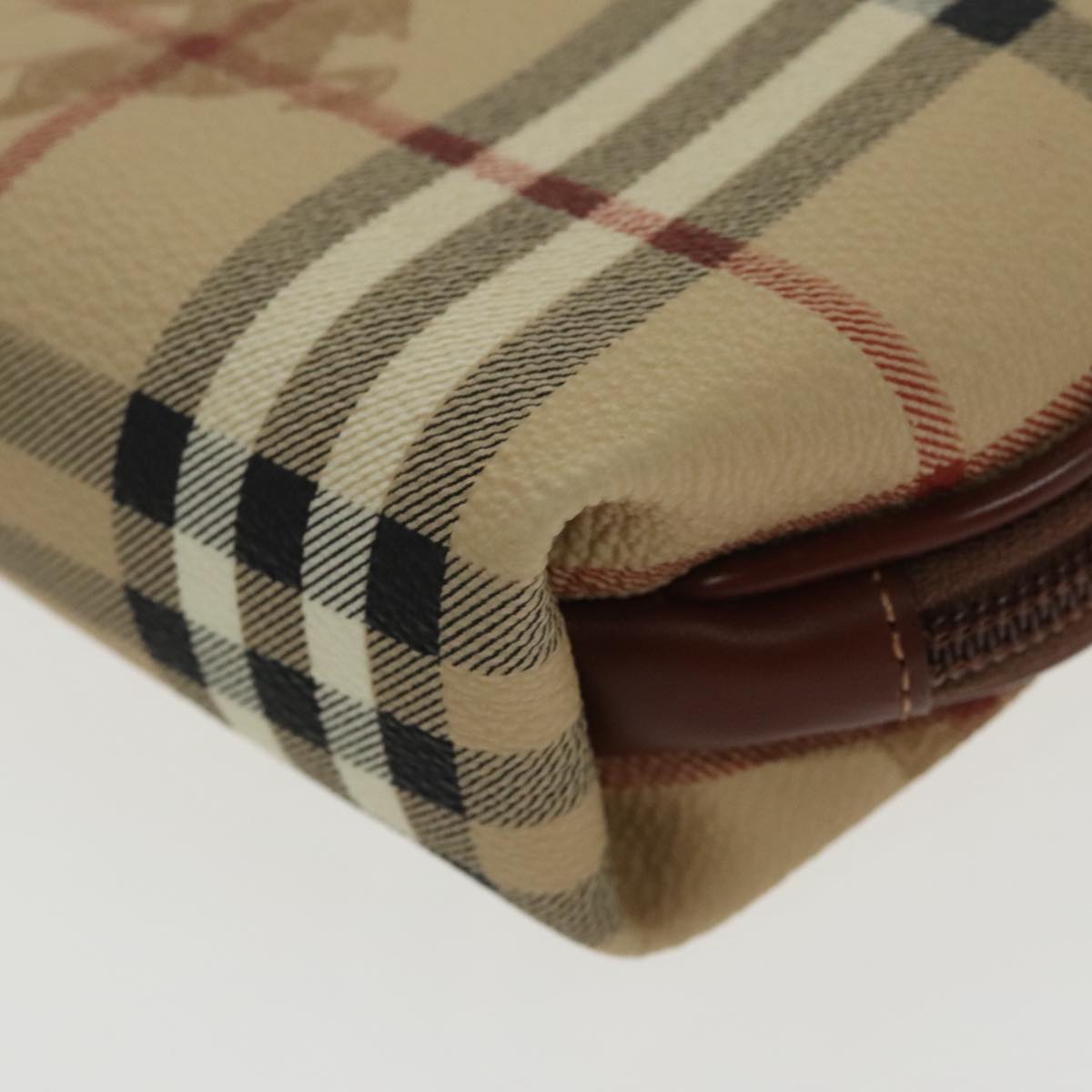 Burberrys Nova Check Pouch PVC Beige Gold Auth 96598