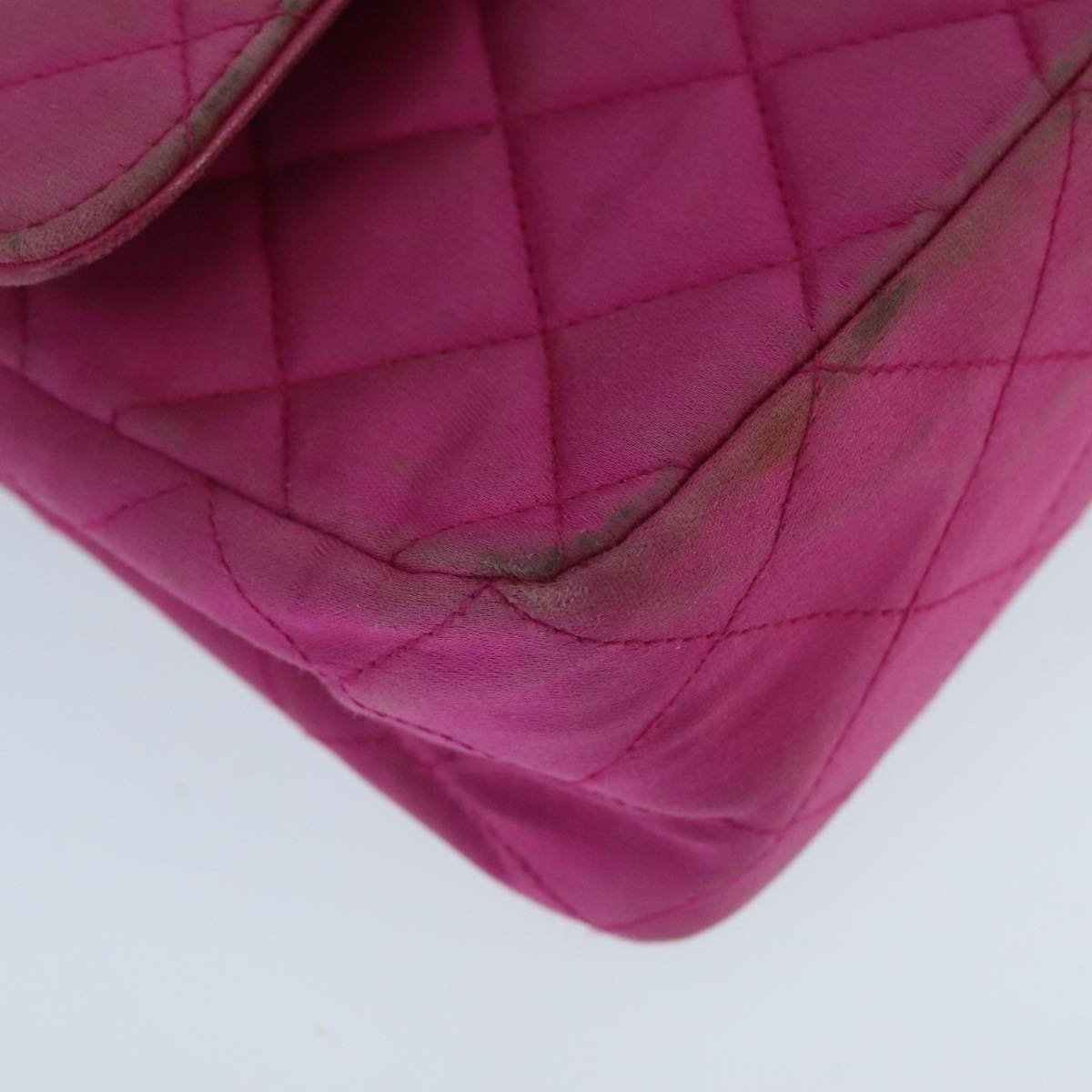 CHANEL Matelasse Chain Shoulder Bag Satin Gold Pink CC Auth 96601