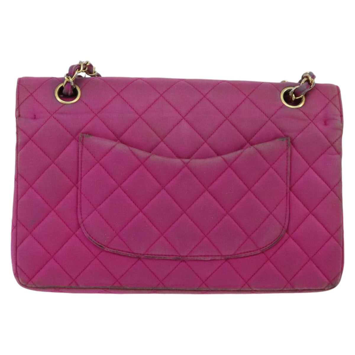 CHANEL Matelasse Chain Shoulder Bag Satin Gold Pink CC Auth 96601