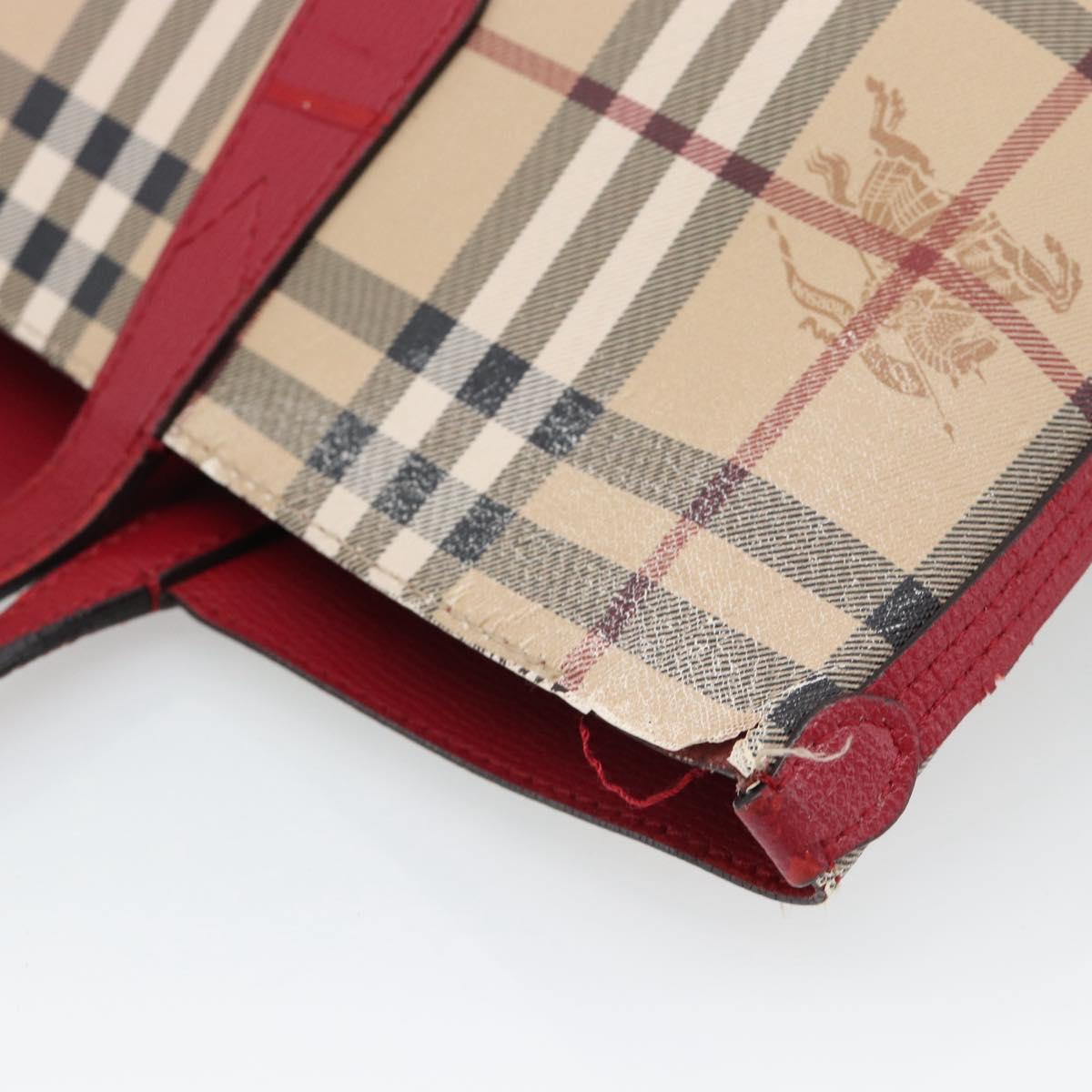 BURBERRY Nova Check Tote Bag Canvas Beige Red Auth 96629