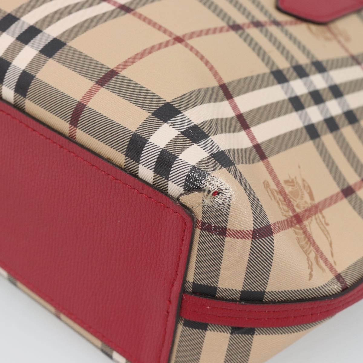BURBERRY Nova Check Tote Bag Canvas Beige Red Auth 96629