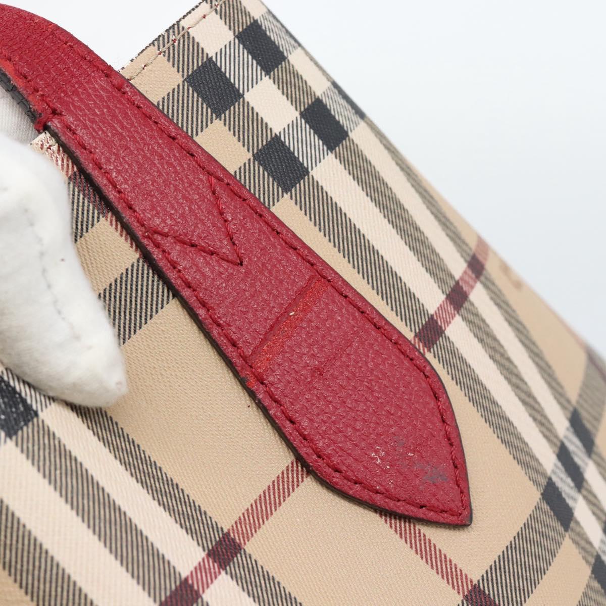 BURBERRY Nova Check Tote Bag Canvas Beige Red Auth 96629