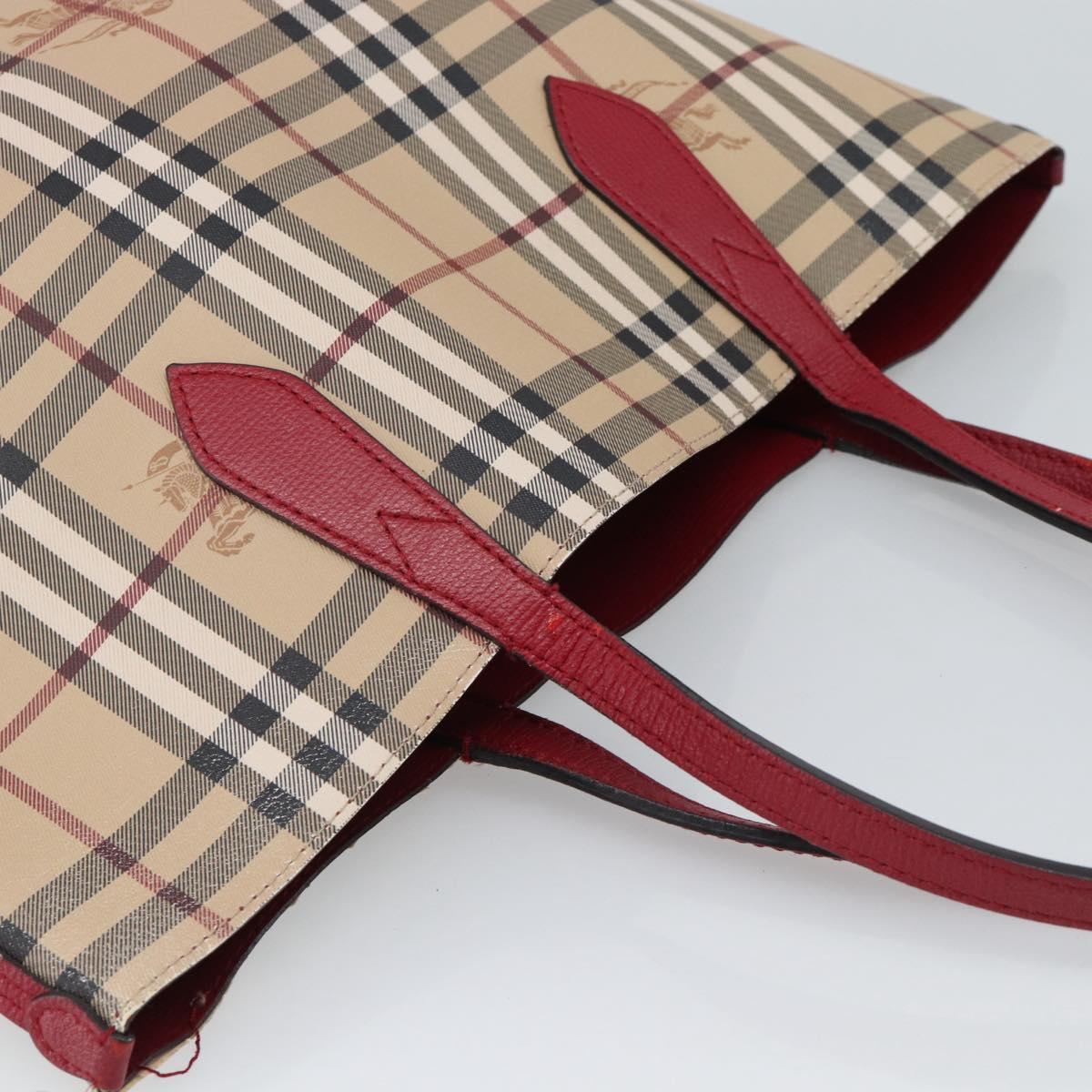 BURBERRY Nova Check Tote Bag Canvas Beige Red Auth 96629