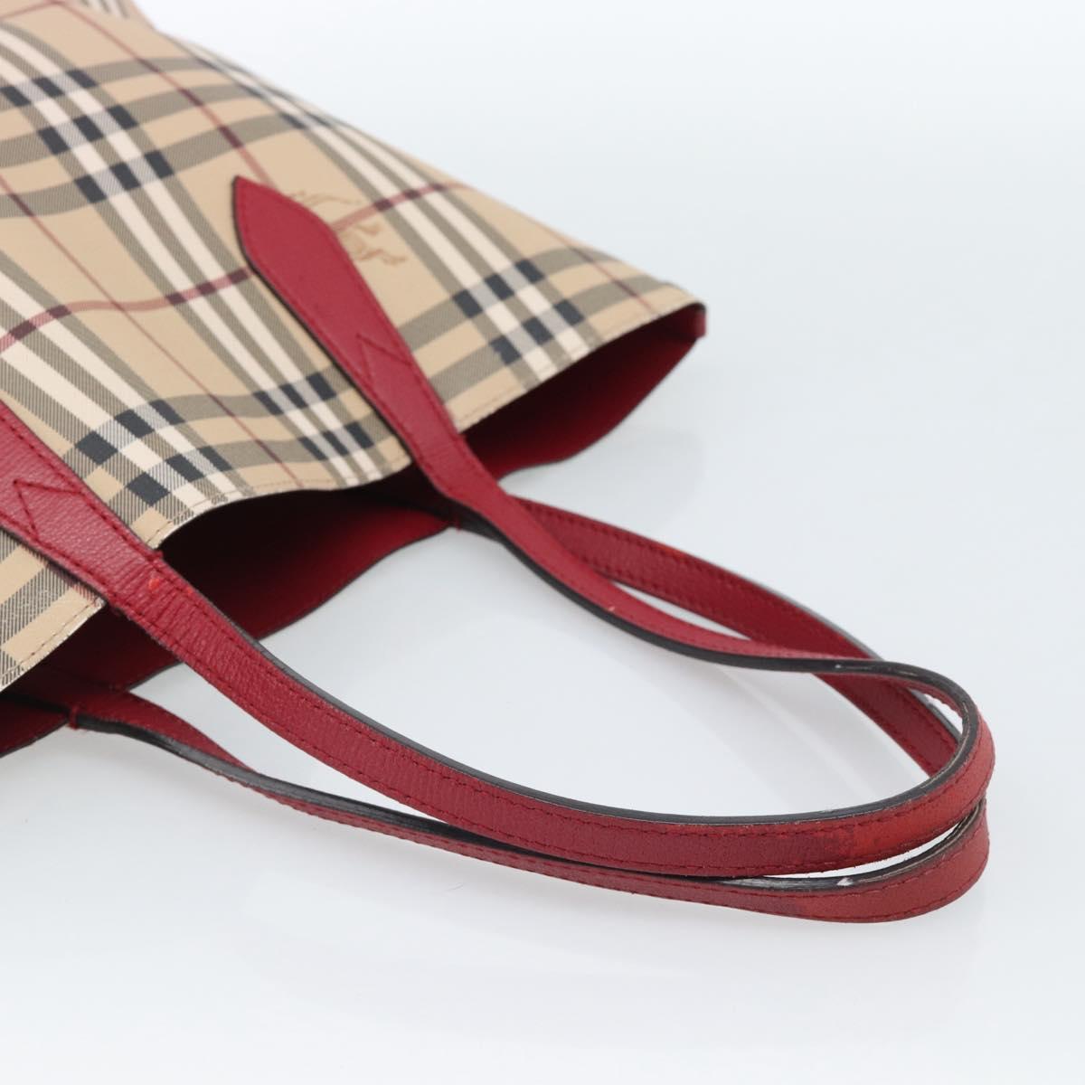 BURBERRY Nova Check Tote Bag Canvas Beige Red Auth 96629