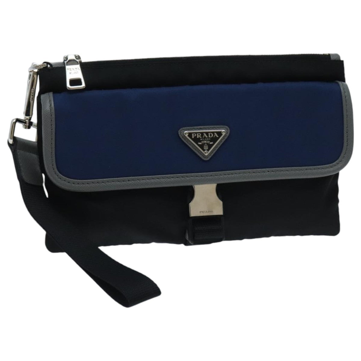 PRADA Clutch Bag Nylon Black Silver Auth 96653V
