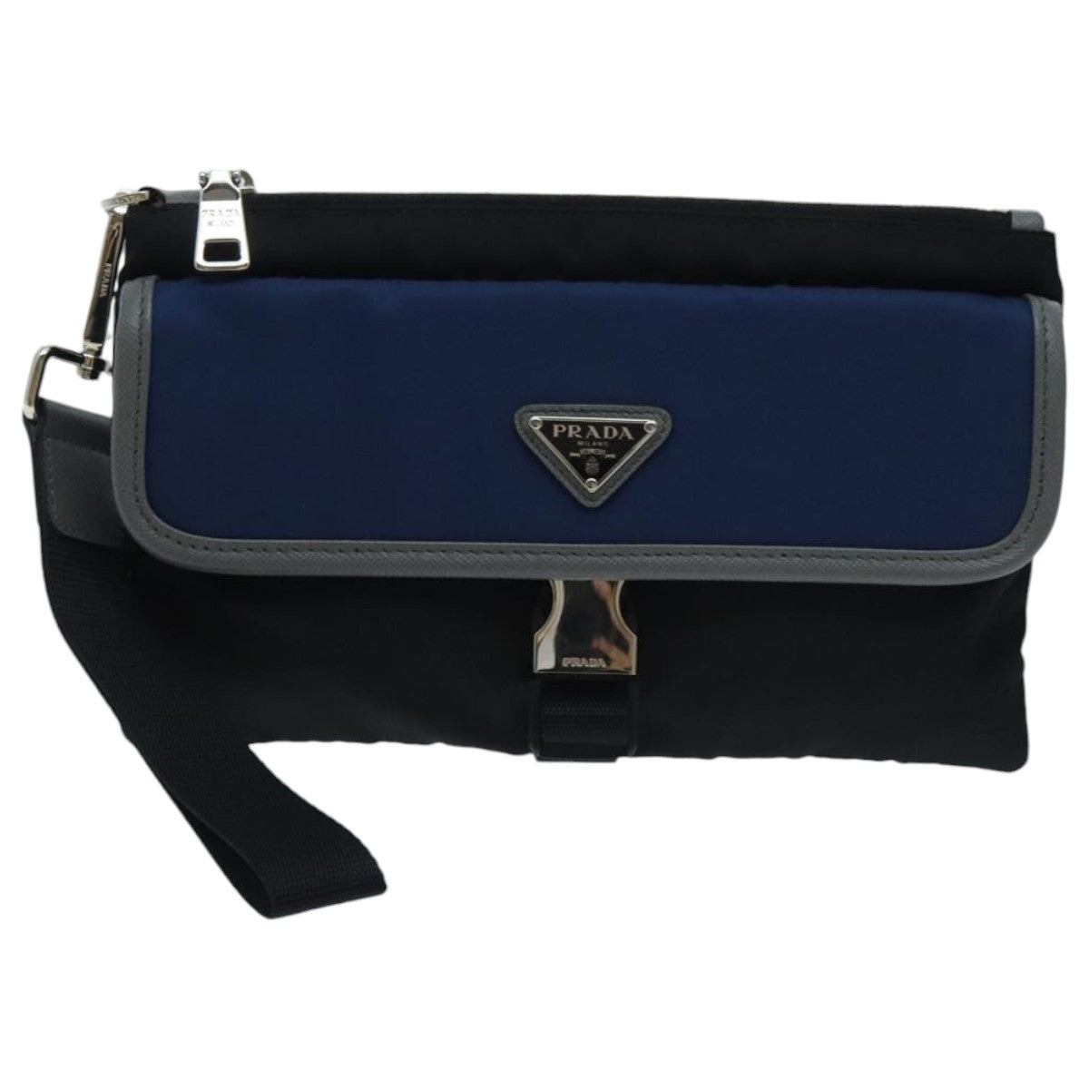 PRADA Clutch Bag Nylon Black Silver Auth 96653V
