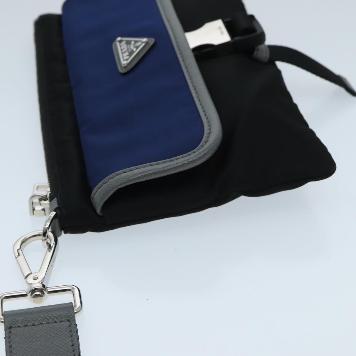 PRADA Clutch Bag Nylon Black Silver Auth 96653V
