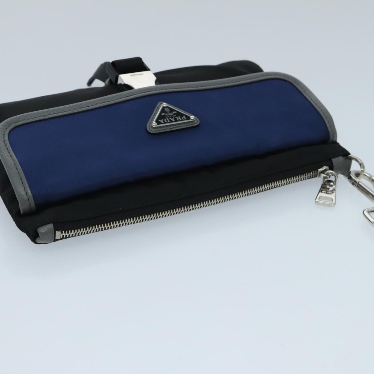 PRADA Clutch Bag Nylon Black Silver Auth 96653V