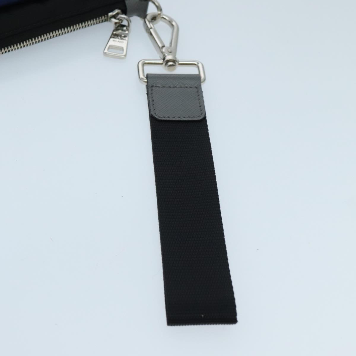 PRADA Clutch Bag Nylon Black Silver Auth 96653V