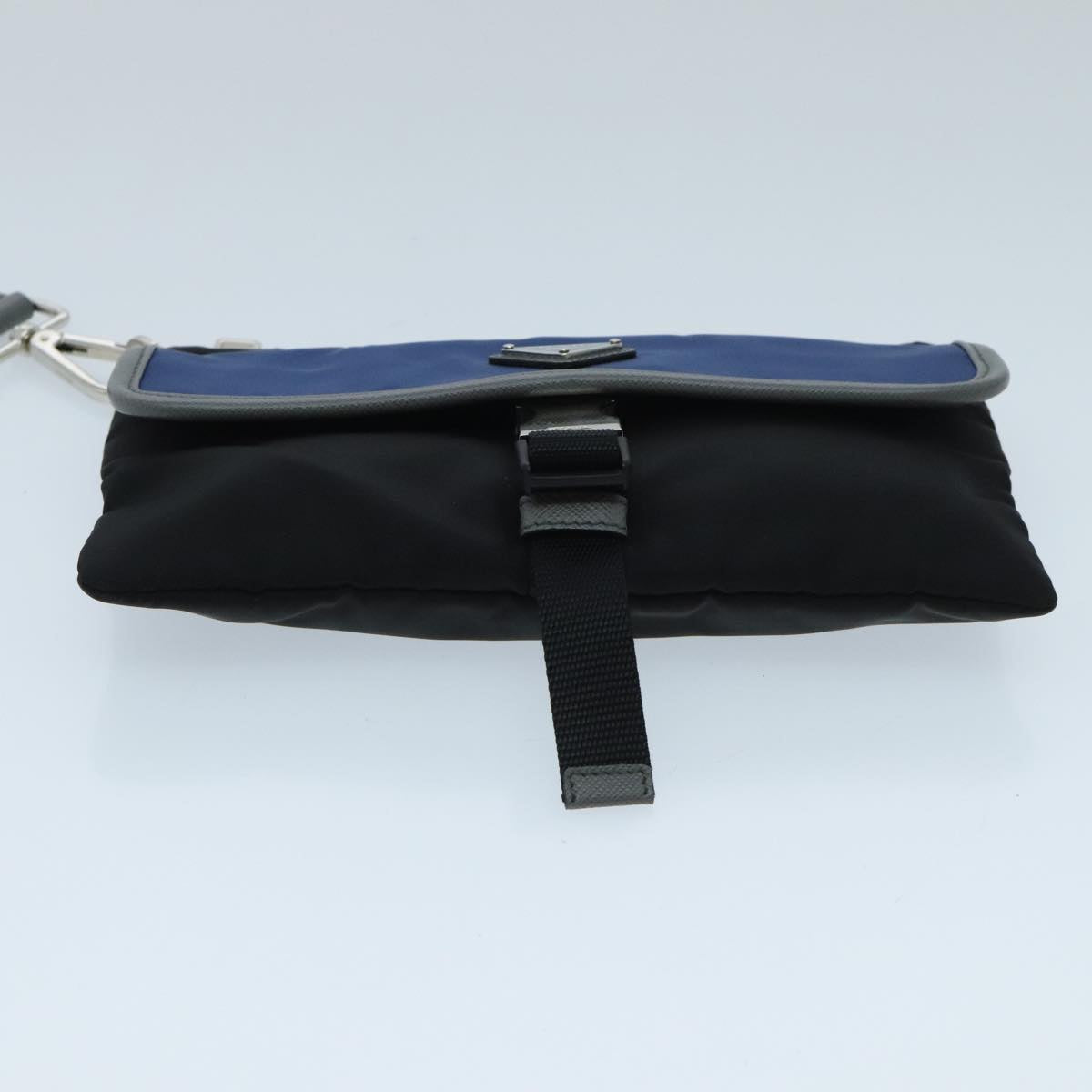 PRADA Clutch Bag Nylon Black Silver Auth 96653V