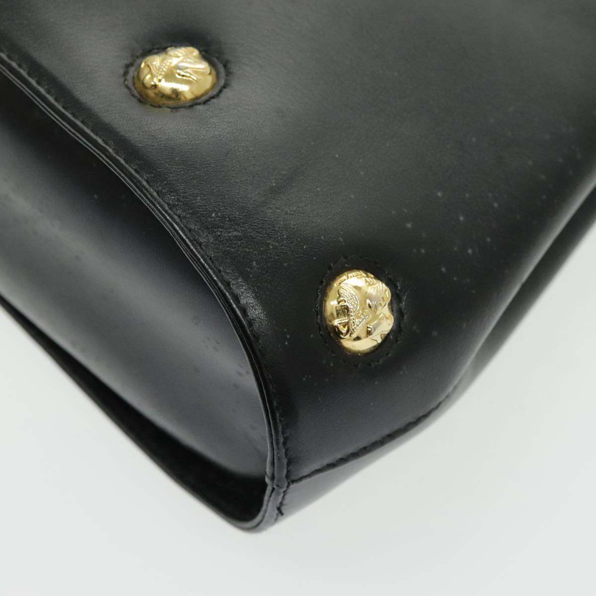 Salvatore Ferragamo Hand Bag Leather Black Gold Auth 96668