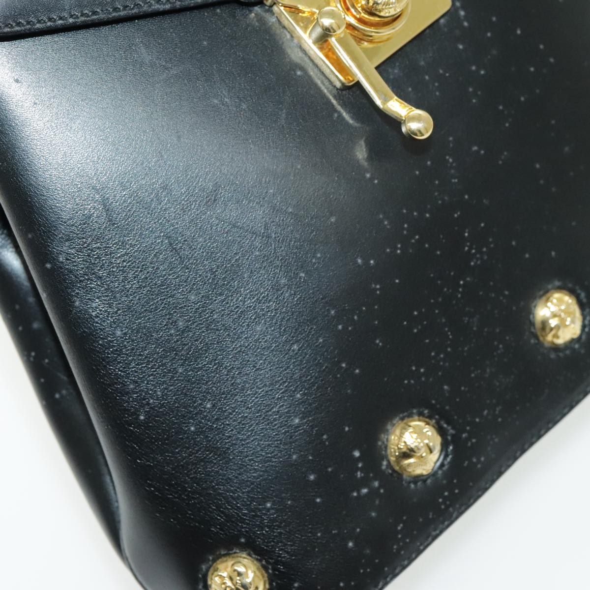 Salvatore Ferragamo Hand Bag Leather Black Gold Auth 96668