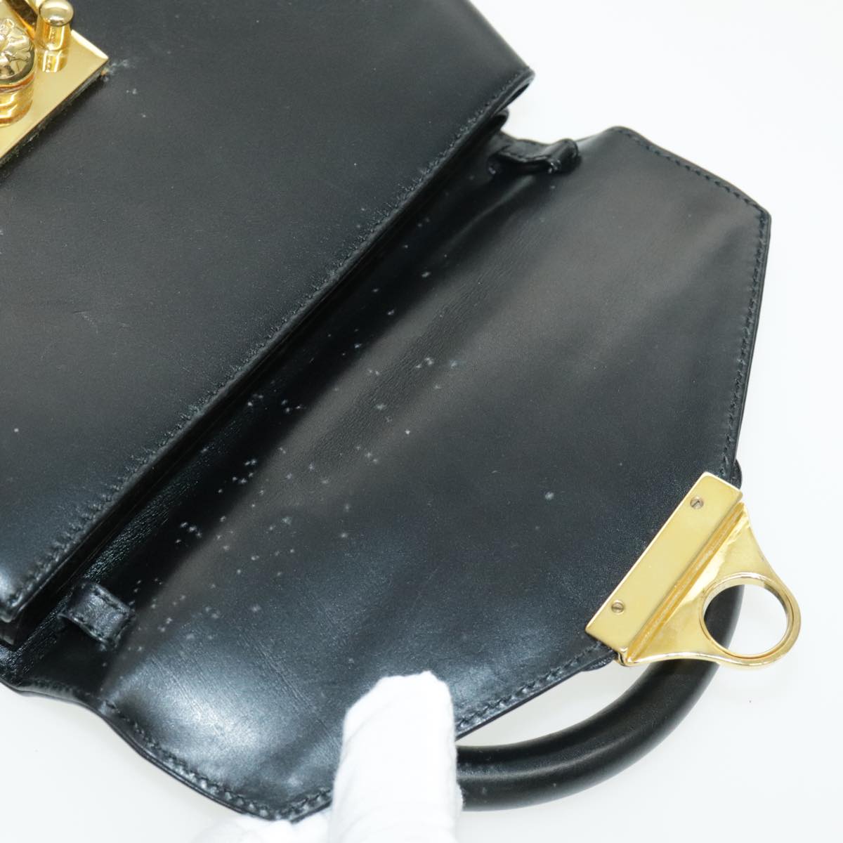 Salvatore Ferragamo Hand Bag Leather Black Gold Auth 96668