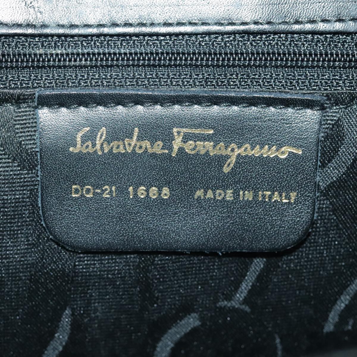 Salvatore Ferragamo Hand Bag Leather Black Gold Auth 96668