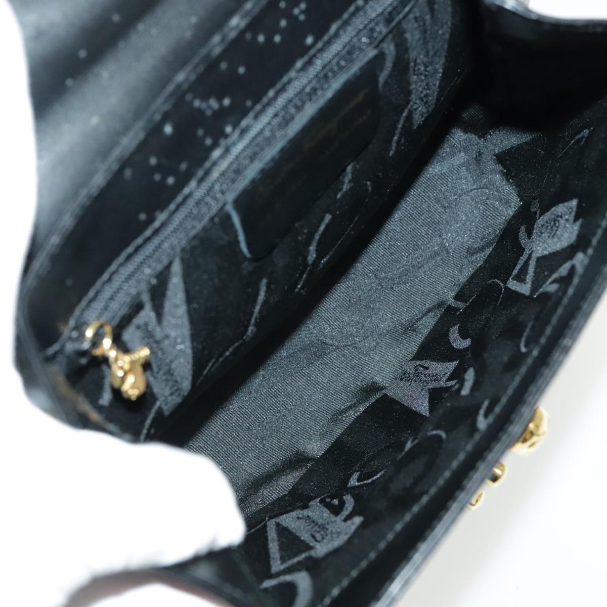 Salvatore Ferragamo Hand Bag Leather Black Gold Auth 96668