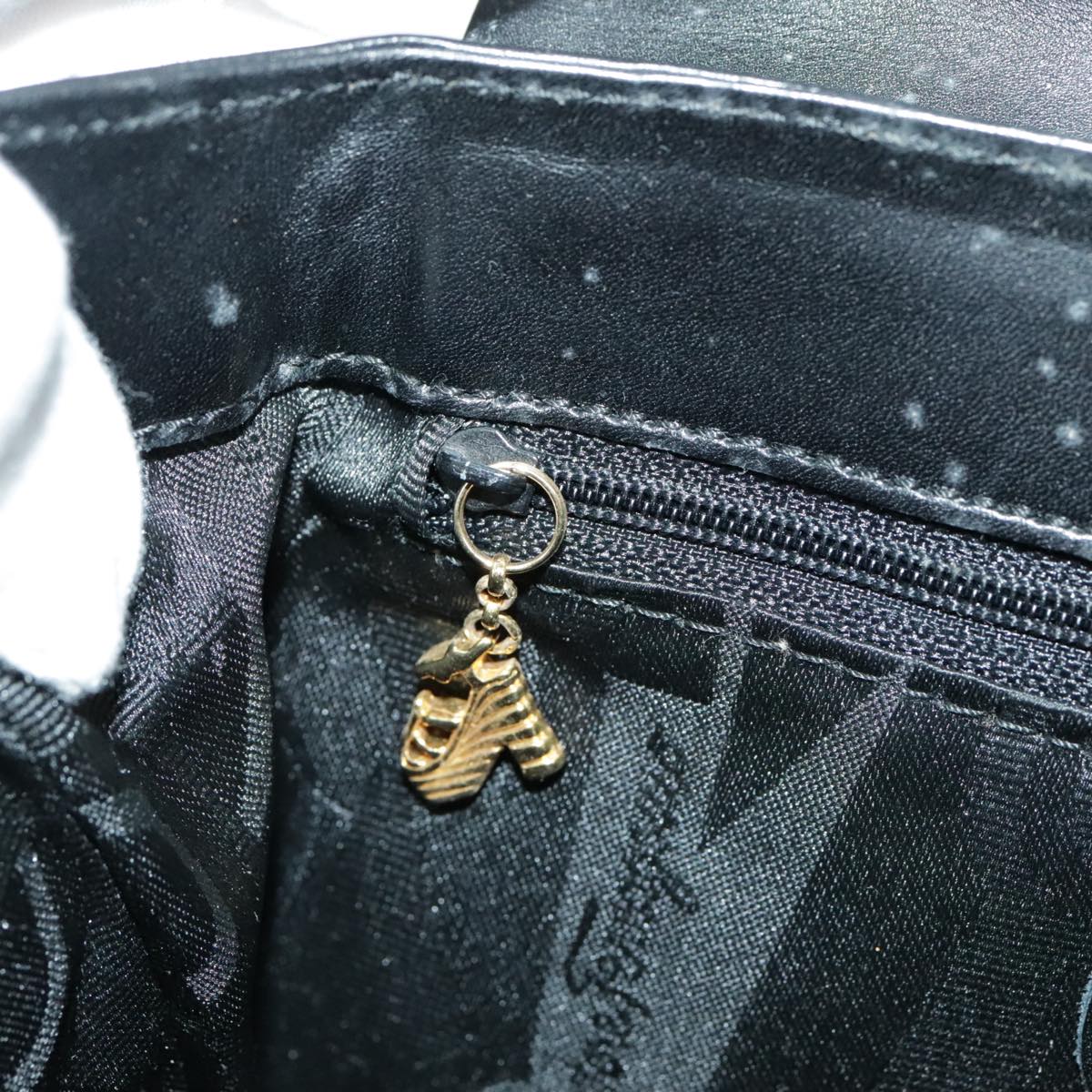 Salvatore Ferragamo Hand Bag Leather Black Gold Auth 96668