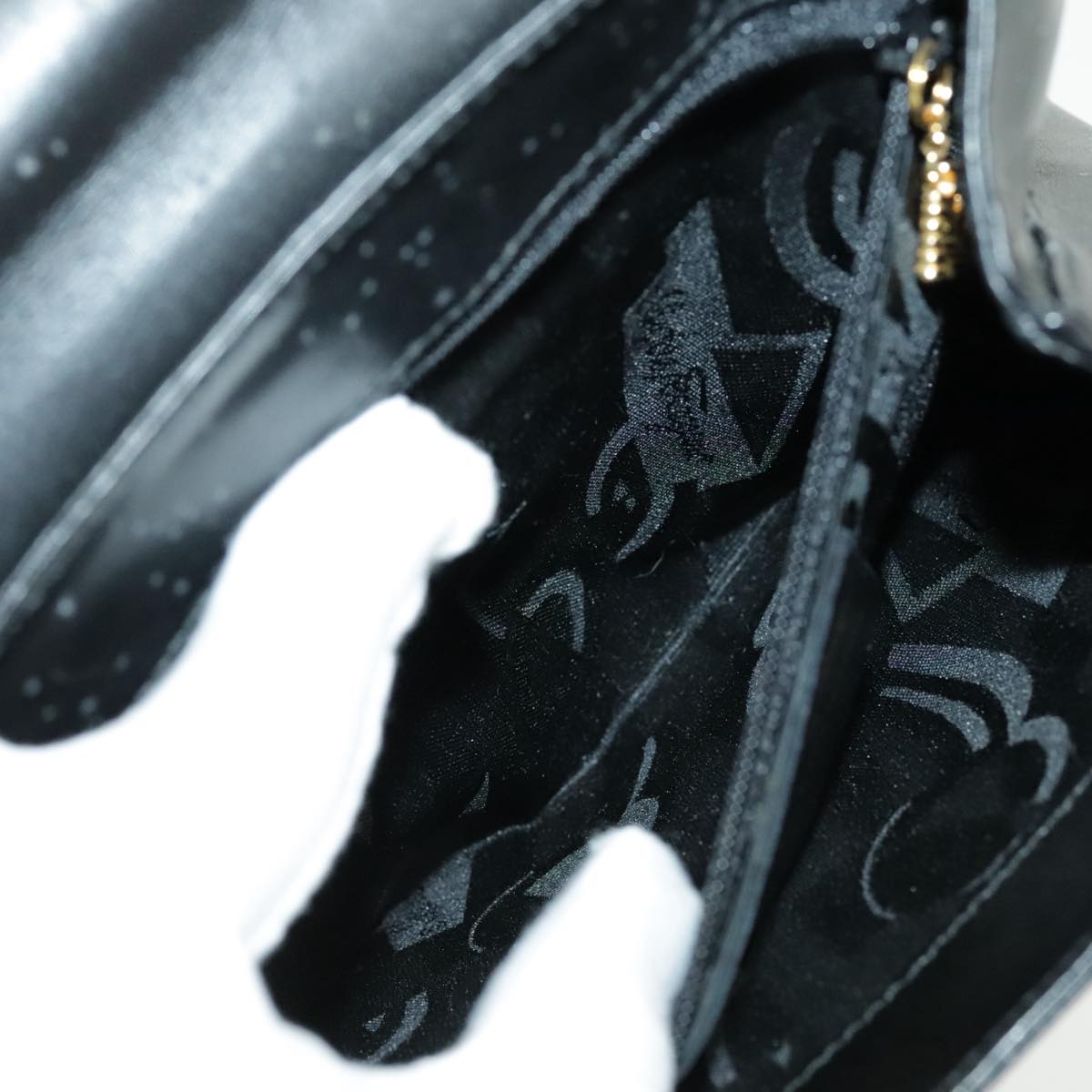 Salvatore Ferragamo Hand Bag Leather Black Gold Auth 96668