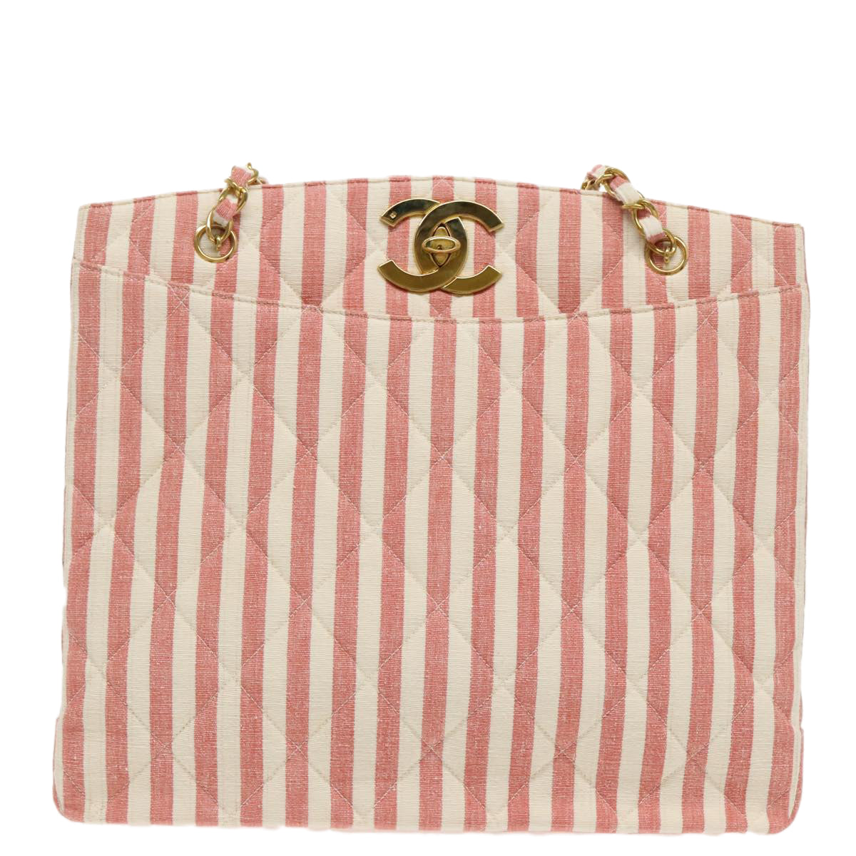 CHANEL Matelasse Chain Shoulder Bag Canvas Gold Pink CC Auth 96691SM