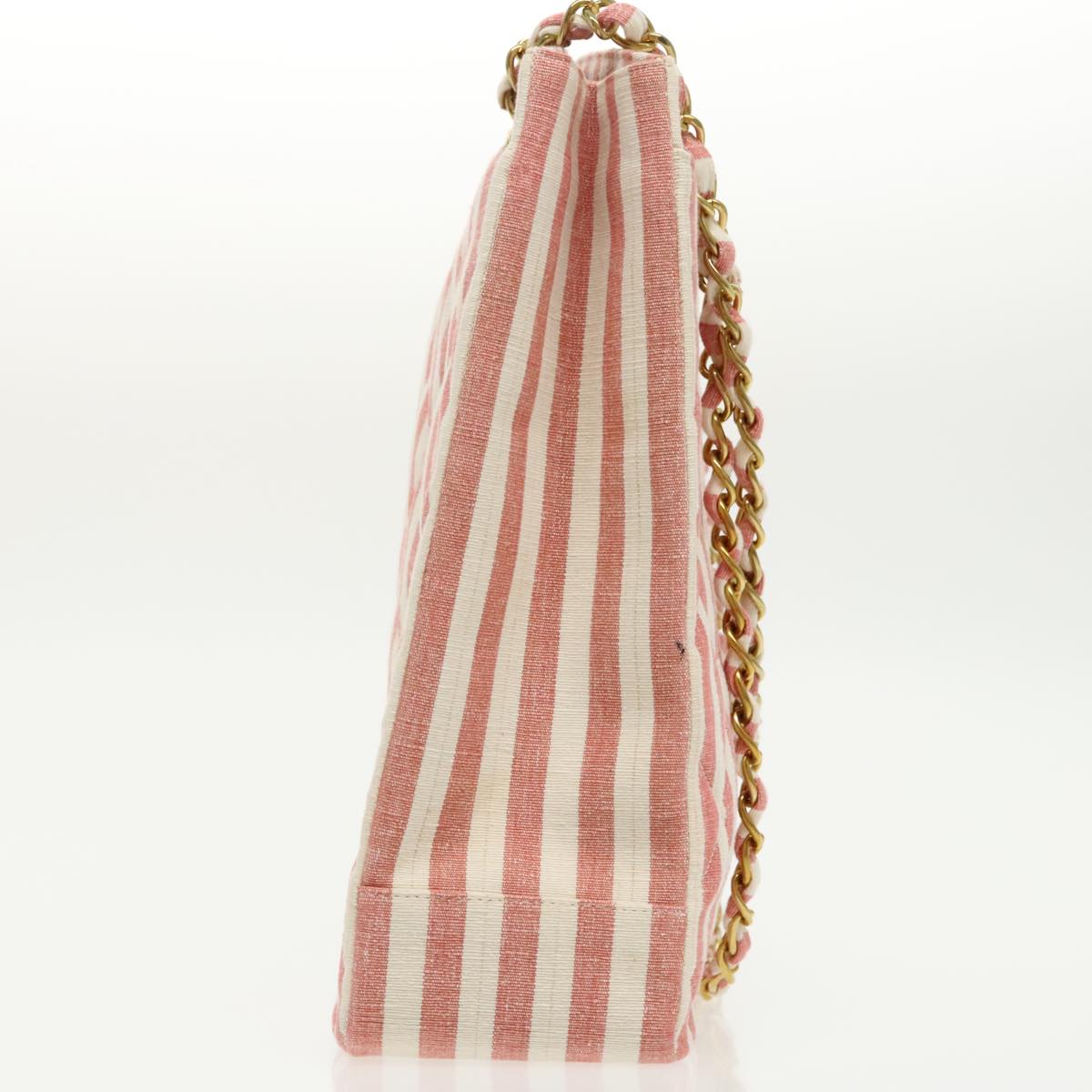 CHANEL Matelasse Chain Shoulder Bag Canvas Gold Pink CC Auth 96691SM