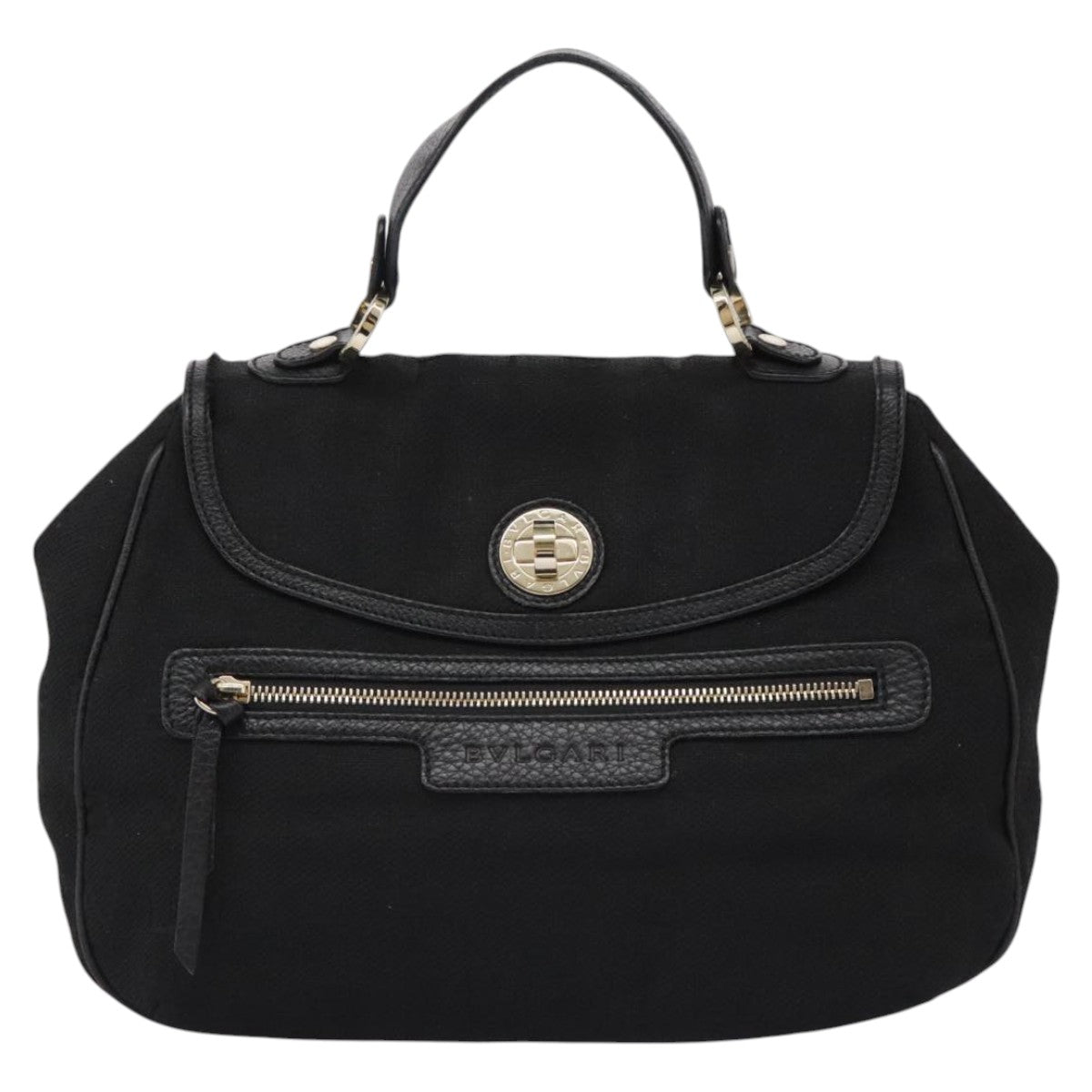BVLGARI Logo Mania Hand Bag Canvas Black Auth 96720