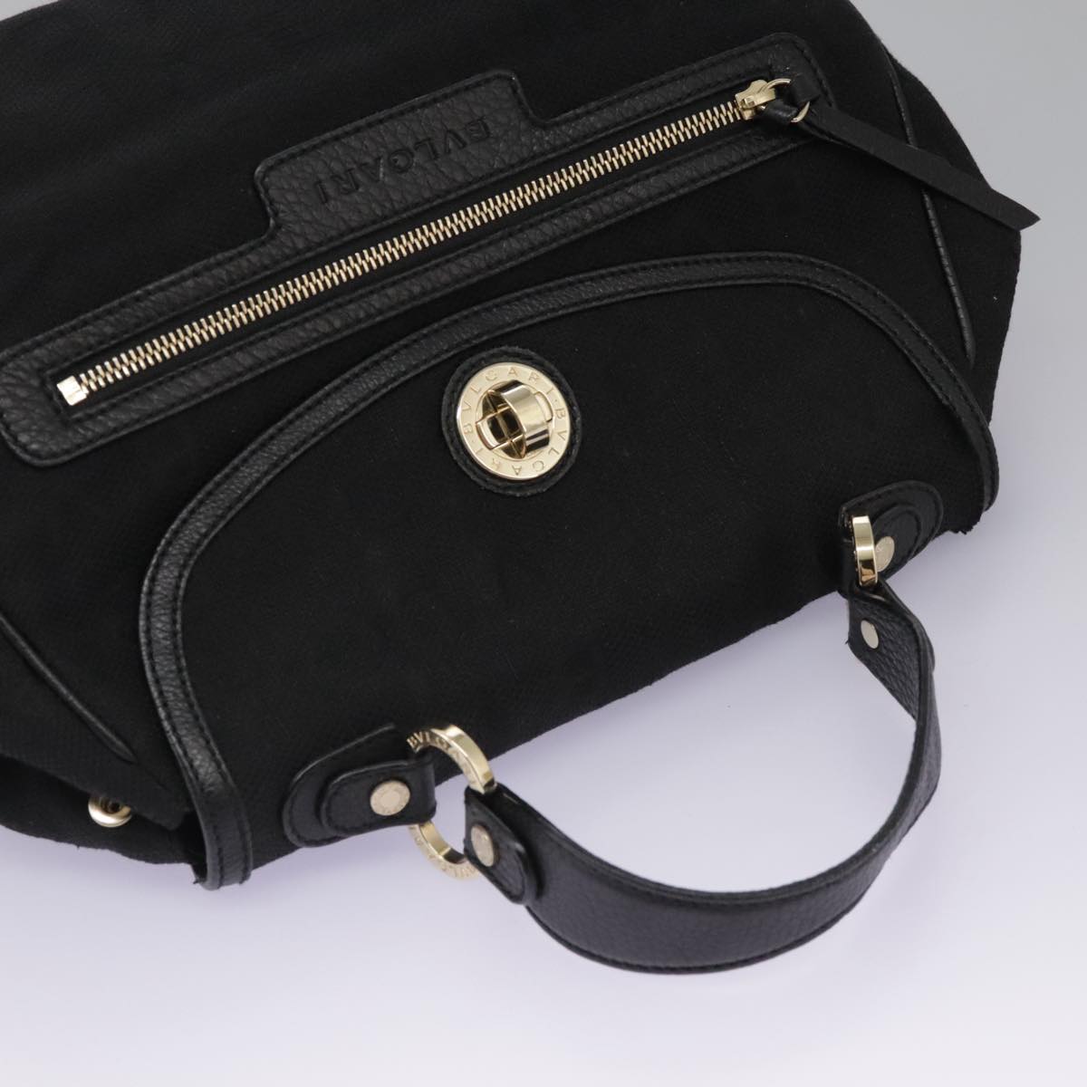 BVLGARI Logo Mania Hand Bag Canvas Black Auth 96720