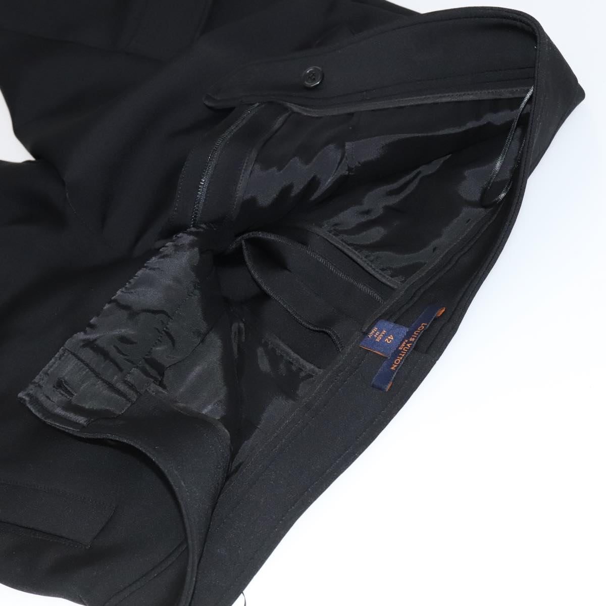LOUIS VUITTON Monogram Detail Cargo Pants Nylon Polyurethane 42 Black Auth 96800