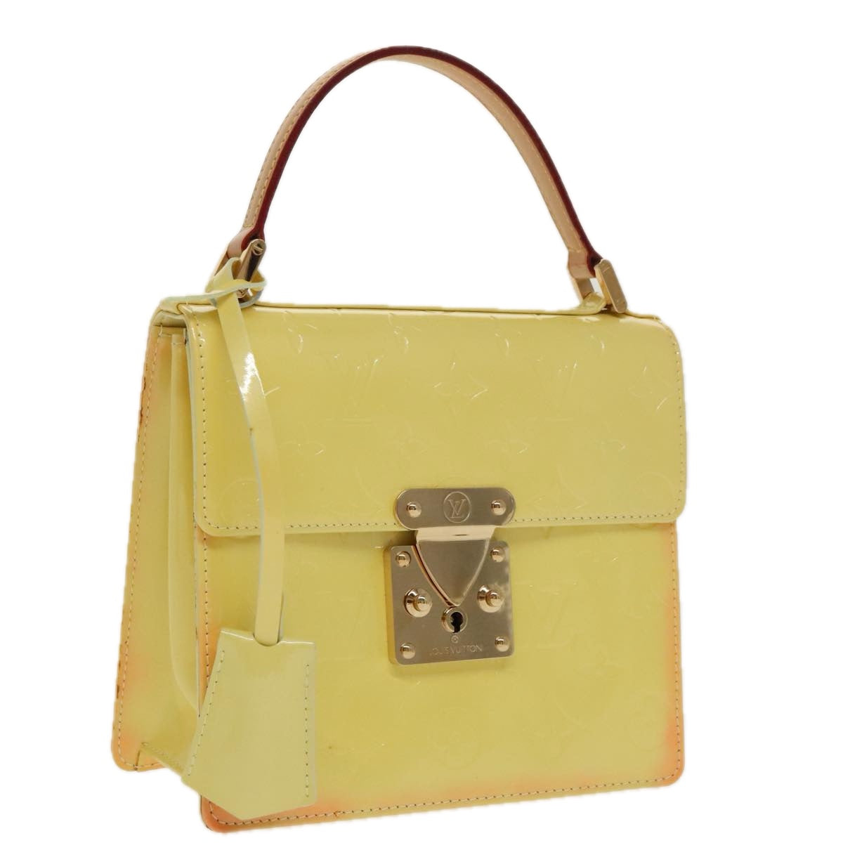 LOUIS VUITTON Monogram Vernis Spring Street Bag Lime Yellow M91068 Auth 96889