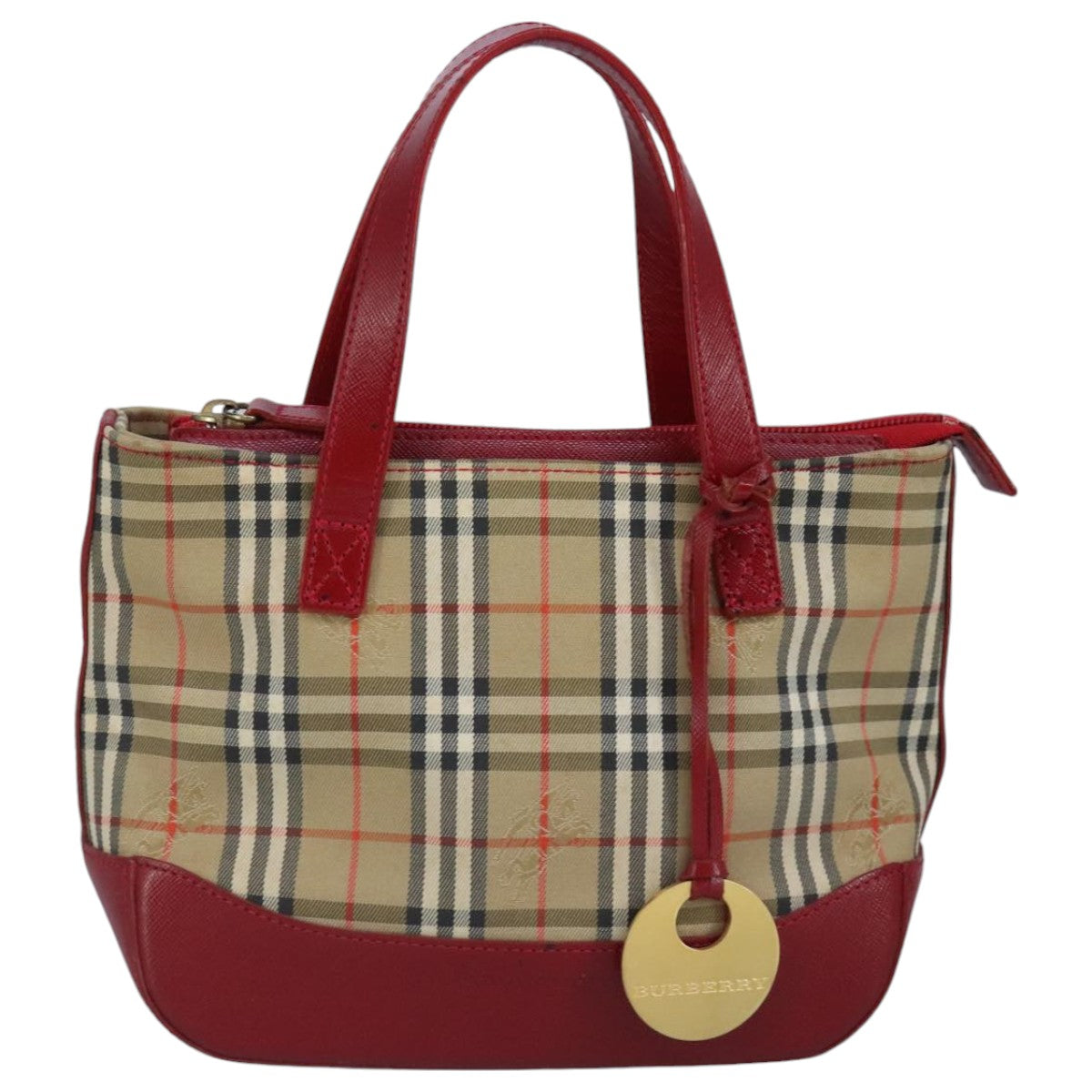 BURBERRY Nova Check Hand Bag Canvas Beige Red Auth 96916