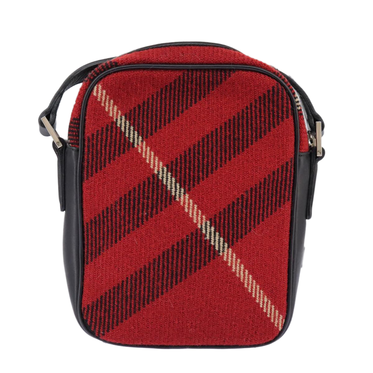 BURBERRY Nova Check Shoulder Bag Wool Red Silver Auth 96921