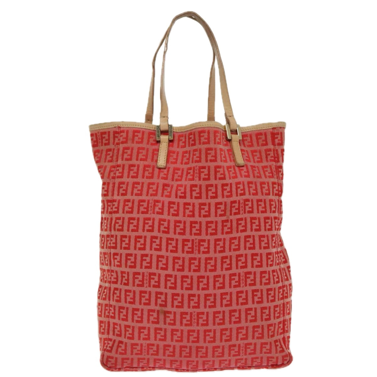 FENDI Zucchino Canvas Hand Bag Red Gold Auth 96951