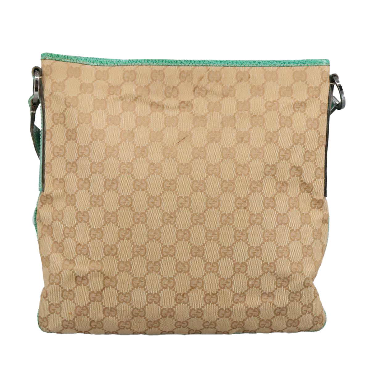 GUCCI GG Canvas Shoulder Bag Beige Silver Green 113013 Auth 96980