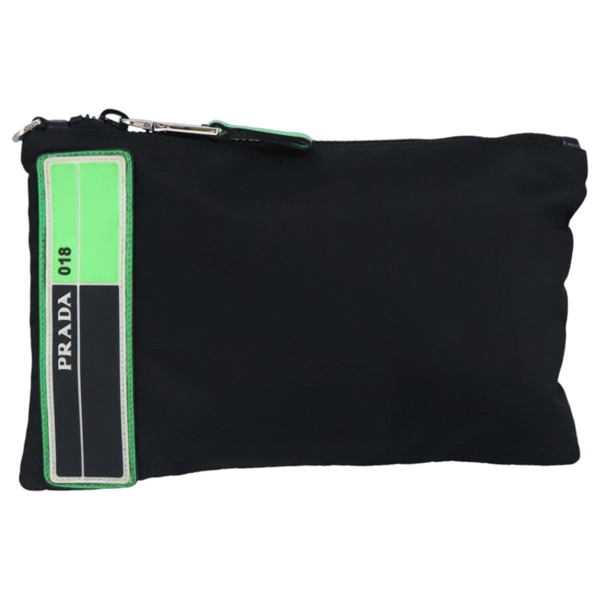 PRADA Clutch Bag Nylon Black Silver Auth 96997V