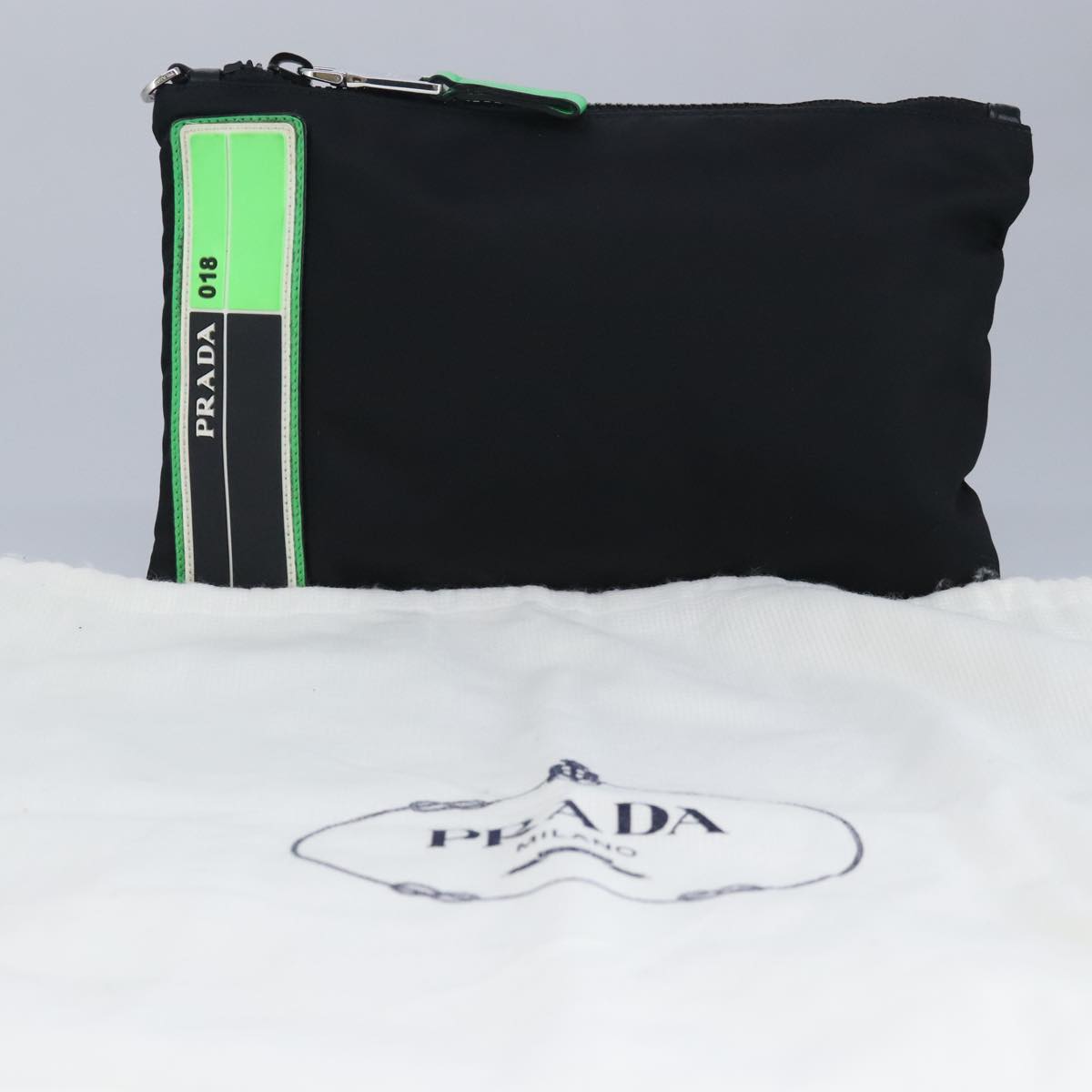 PRADA Clutch Bag Nylon Black Silver Auth 96997V