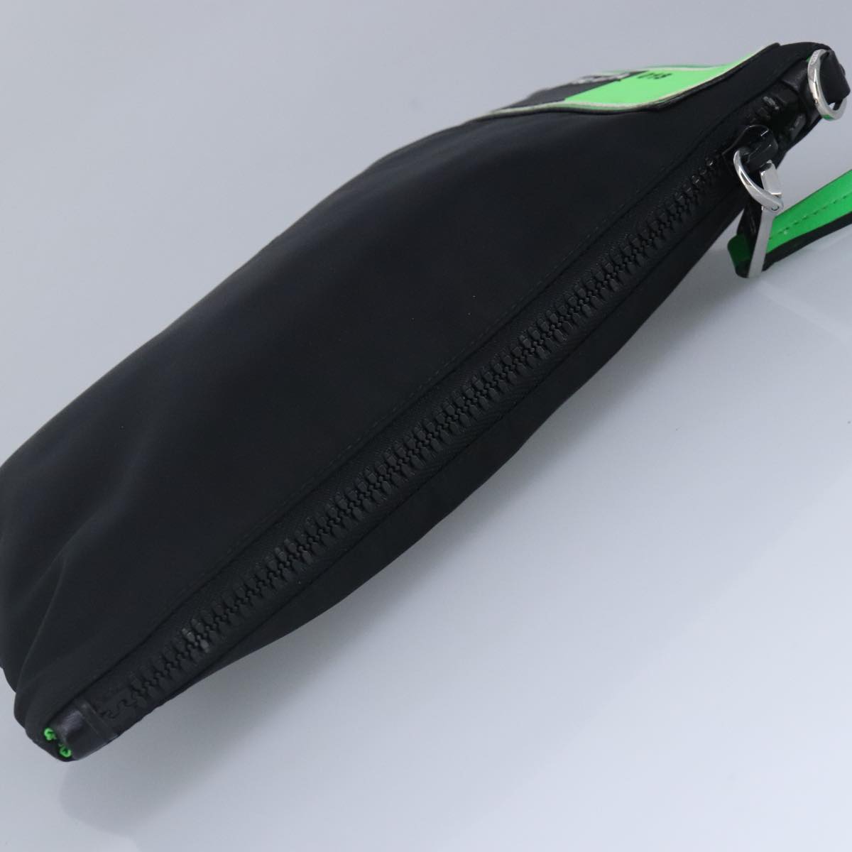 PRADA Clutch Bag Nylon Black Silver Auth 96997V